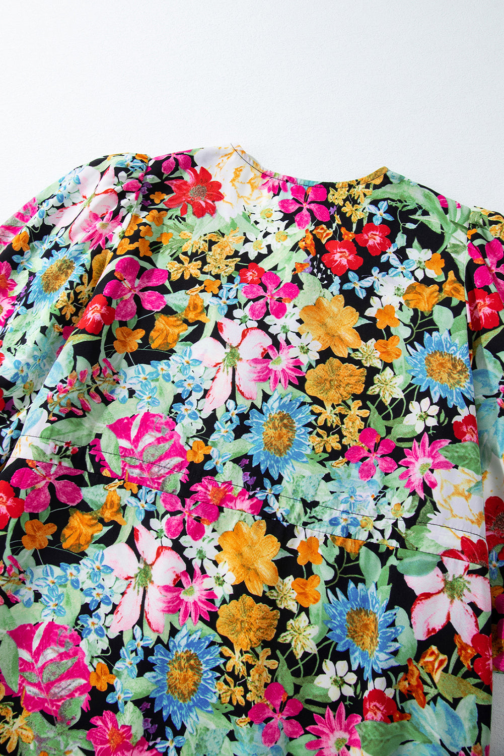 Green Floral Puff Sleeve V Neck Tassel Drawstring Dress Floral Dresses JT's Designer Fashion
