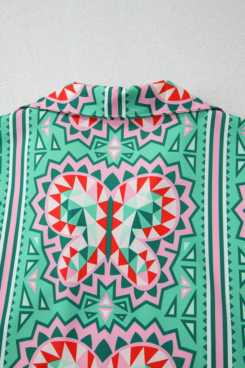 Mint Green Geometric Butterfly Print Split Neck Short Sleeve Dress Mini Dresses JT's Designer Fashion