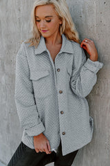 Gray Retro Quilted Flap Pocket Button Shacket Jackets JT's Designer Fashion