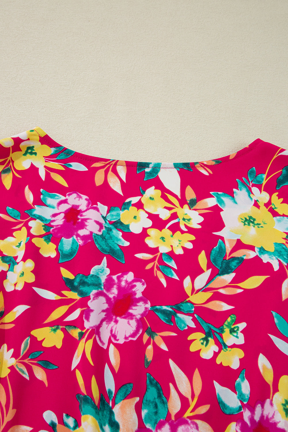 Pink Floral Print V Neck Pocketed High Waist Plus Size Midi Dress Plus Size Midi Dresses JT's Designer Fashion