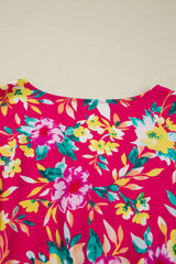 Pink Floral Print V Neck Pocketed High Waist Plus Size Midi Dress Plus Size Midi Dresses JT's Designer Fashion