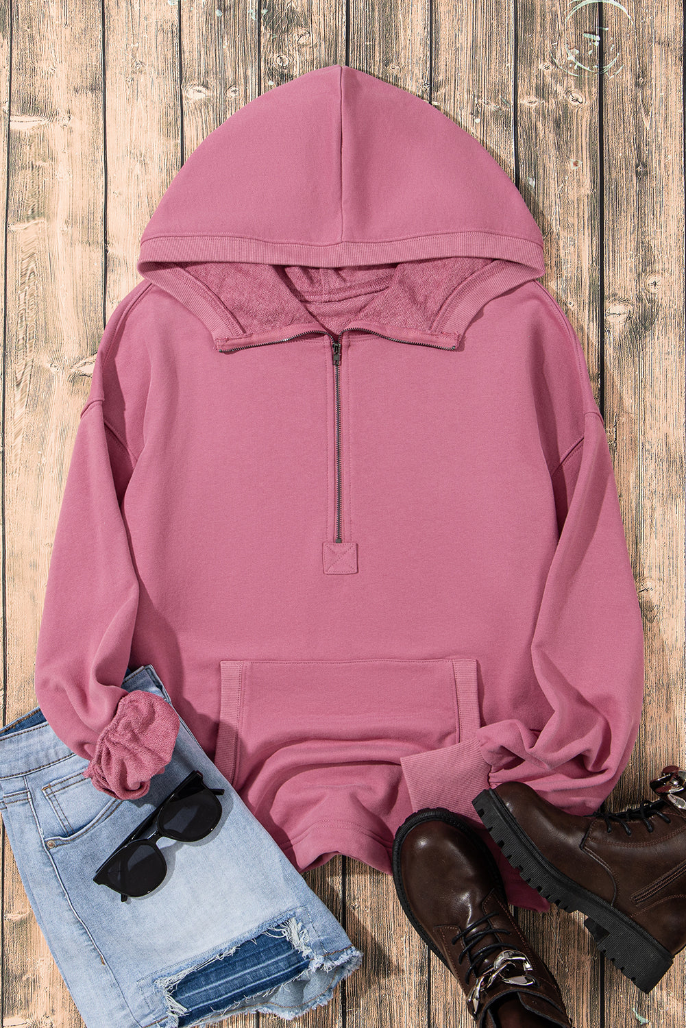 Valerian Solid Kangaroo Pocket Half Zipper Oversized Hoodie Sweatshirts & Hoodies JT's Designer Fashion