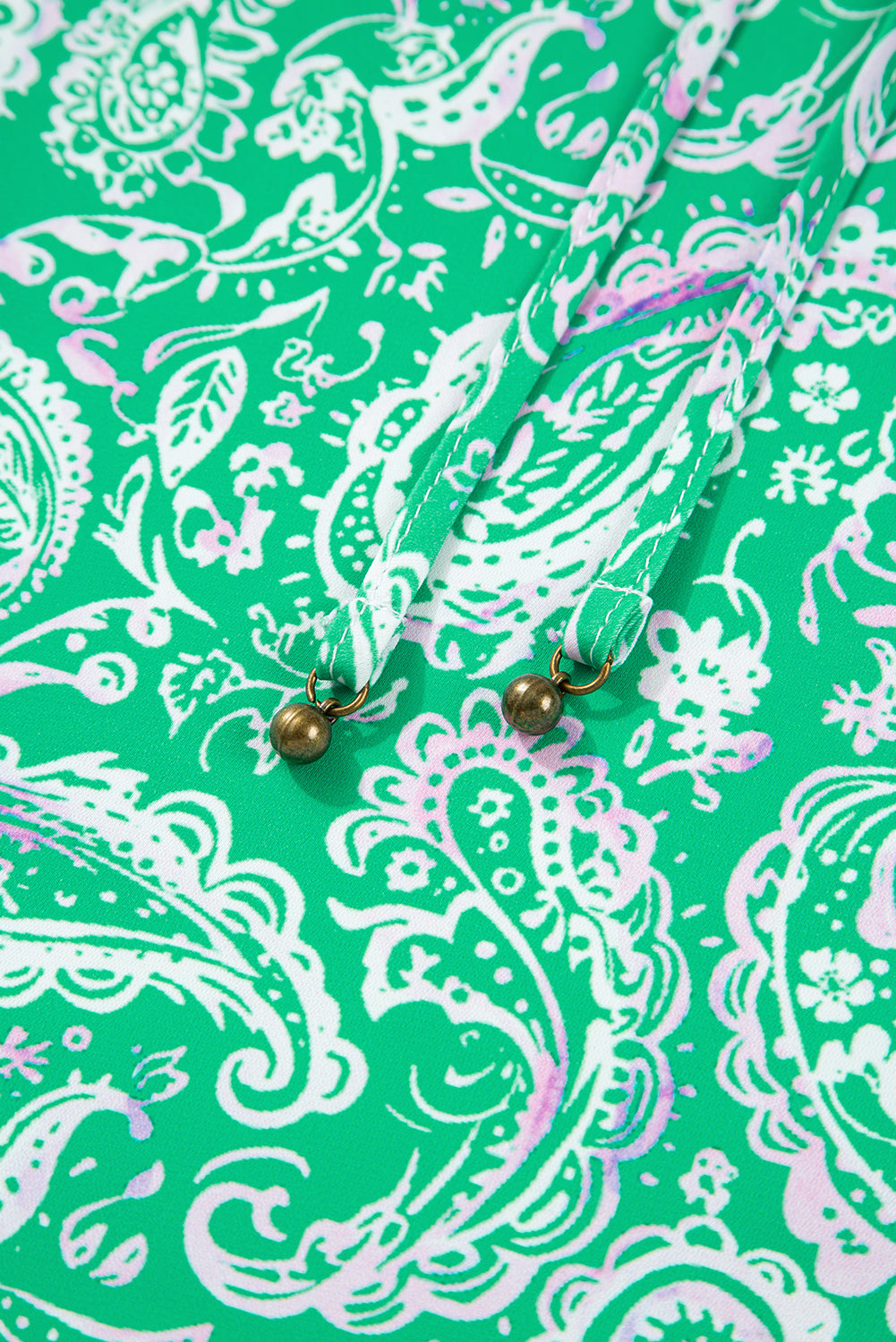 Green Paisley Print Long Sleeve Button Front Tied Waist Mini Dress Mini Dresses JT's Designer Fashion