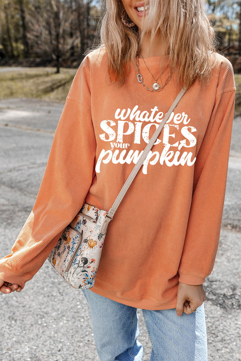 Orange Whatever Spices Your Pumpkin Graphic Corded Pullover Sweatshirt Graphic Sweatshirts JT's Designer Fashion