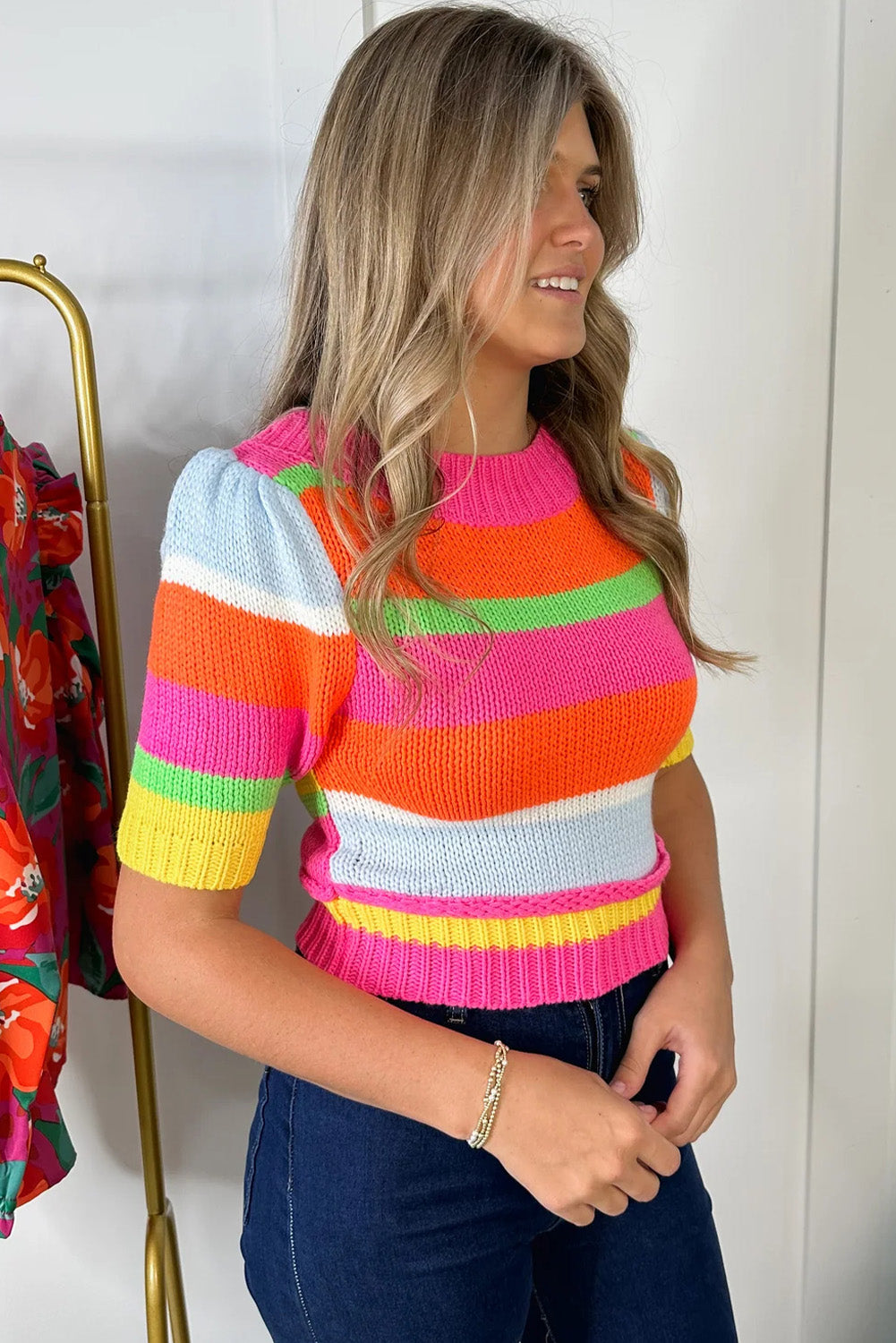 Multicolour Color Block Half Sleeve Slim Fit Sweater T Shirt Sweaters & Cardigans JT's Designer Fashion