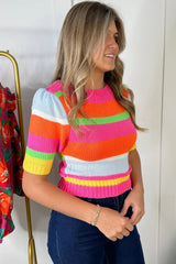 Multicolour Color Block Half Sleeve Slim Fit Sweater T Shirt Sweaters & Cardigans JT's Designer Fashion