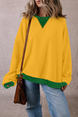 Ginger Color Block Patch Drop Shoulder Oversized Sweatshirt Sweatshirts & Hoodies JT's Designer Fashion