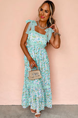 Green Floral Lace Tied Strap Empire Waist Maxi Dress Floral Dresses JT's Designer Fashion