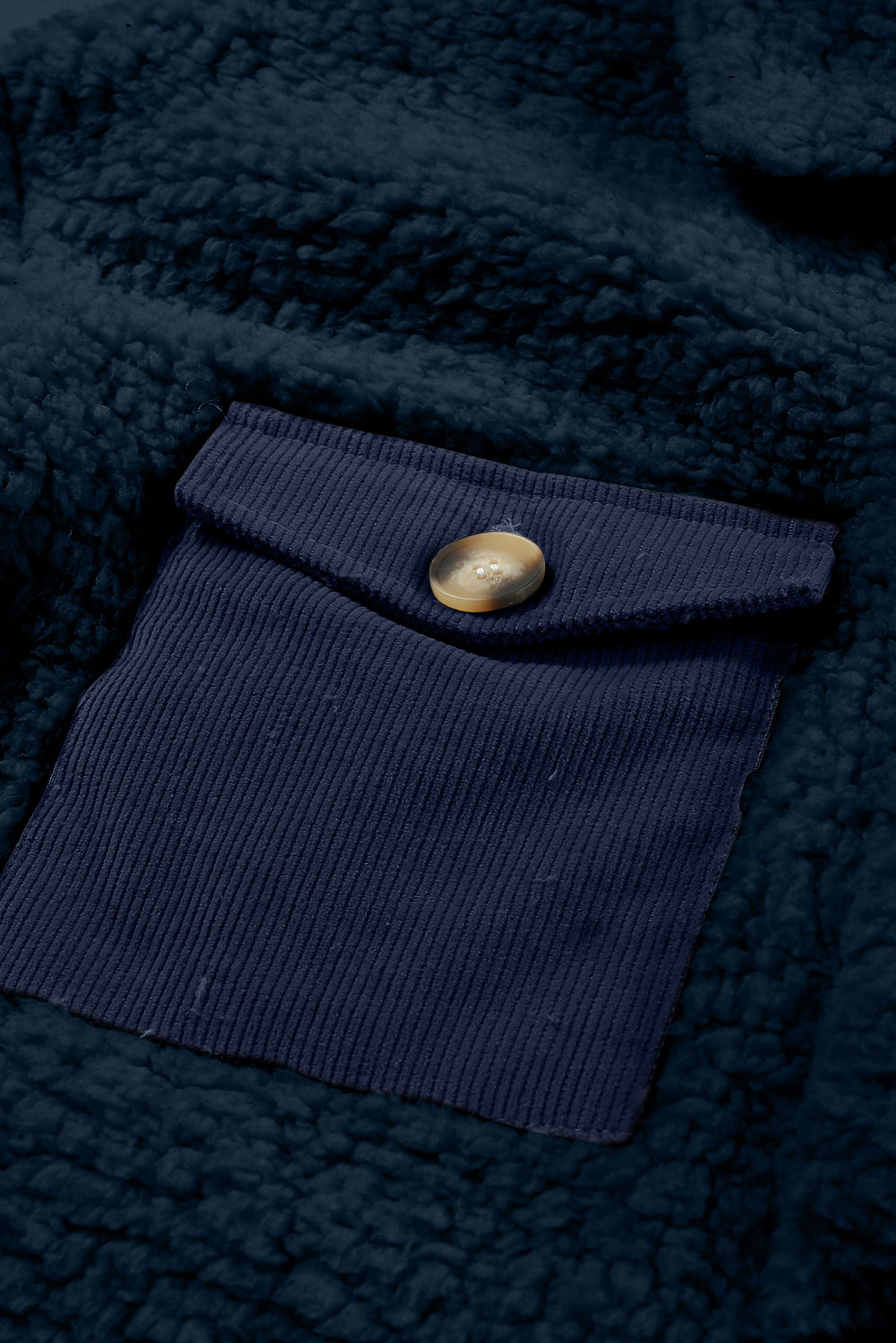 Blue Contrast Flap Pocket Single Breasted Teddy Coat Coats JT's Designer Fashion
