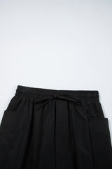 Black Cargo Pocket Elastic Waist Active Casual Skort Casual Shorts JT's Designer Fashion