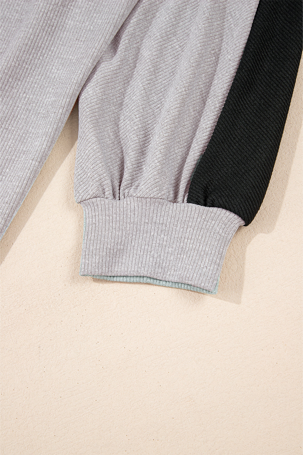 Gray Colorblock Ribbed Collared Oversized Sweatshirt Sweatshirts & Hoodies JT's Designer Fashion