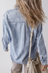 Beau Blue Long Sleeve Buttoned Chest Pocket Denim Shacket Denim Jackets JT's Designer Fashion