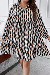 Apricot Geometric Print Collared V Neck Plus Size Mini Dress Plus Size Mini Dresses JT's Designer Fashion