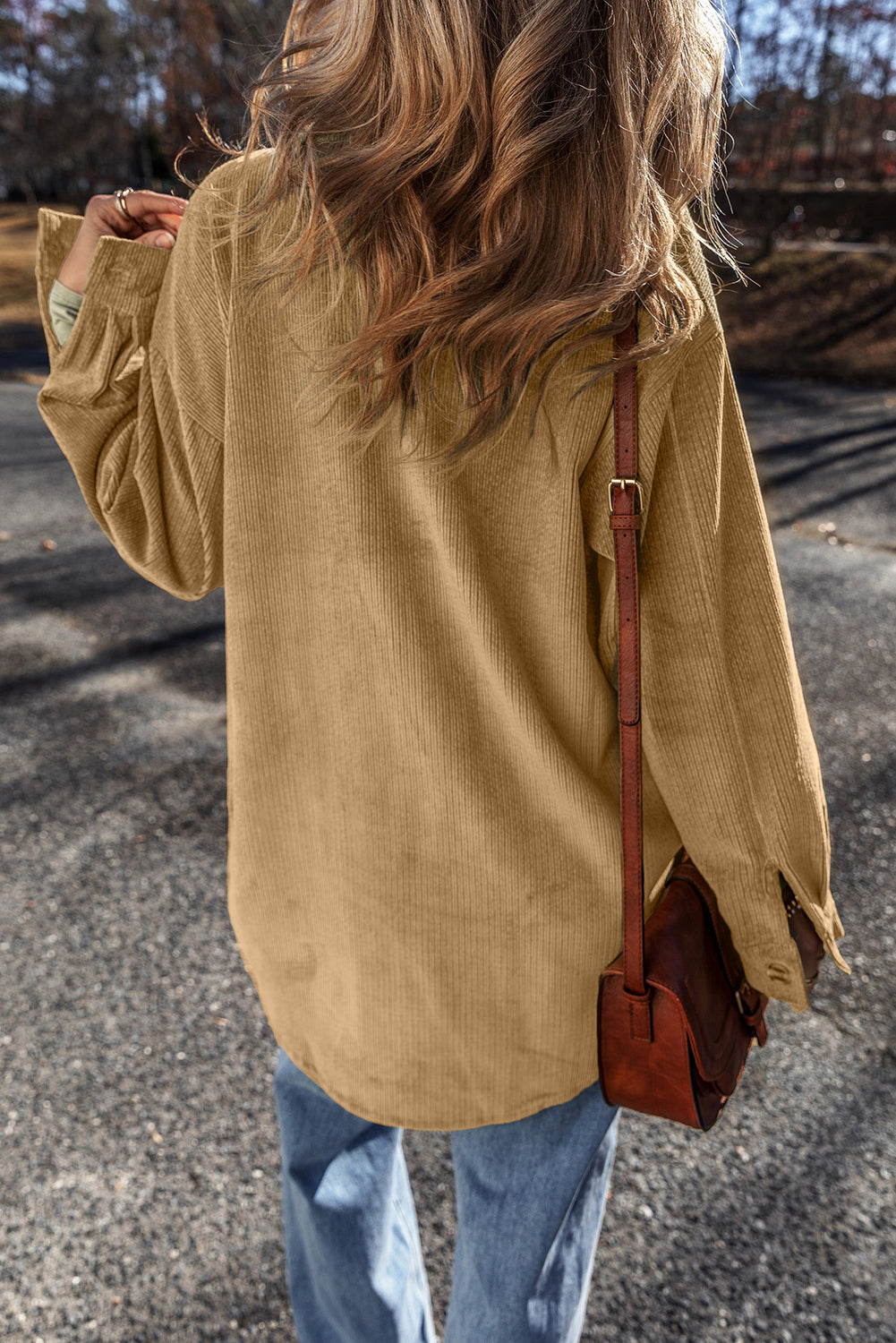 Light French Beige Patched Pocket Button Up Corduroy Shacket Jackets JT's Designer Fashion