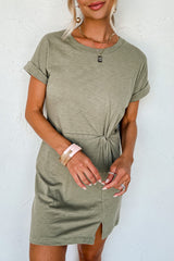 Laurel Green Folded Sleeve Twisted Mini T-Shirt Dress T Shirt Dresses JT's Designer Fashion
