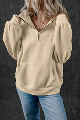 Smoke Gray Zip-up Stand Neck Kangaroo Pocket Sweatshirt Sweatshirts & Hoodies JT's Designer Fashion