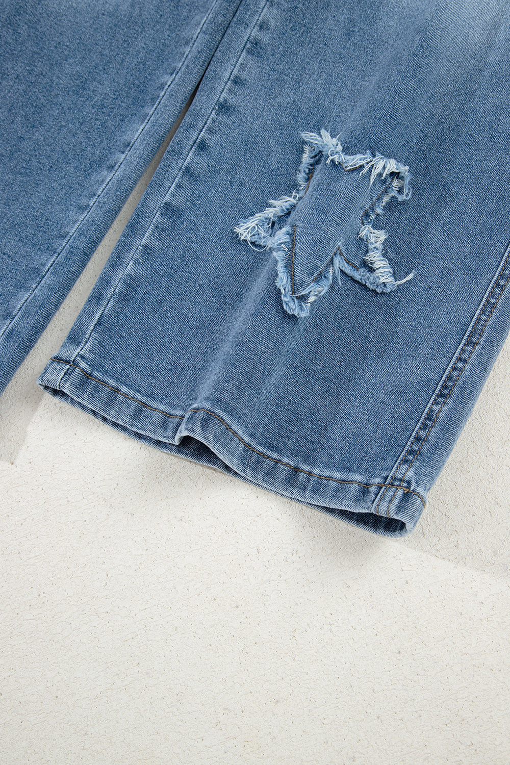 Stone Blue Star Patchwork Cropped Wide Leg High Waist Jeans Jeans JT's Designer Fashion