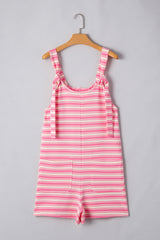Pink Stripe Knotted Strap Patched Pocket Romper Jumpsuits & Rompers JT's Designer Fashion