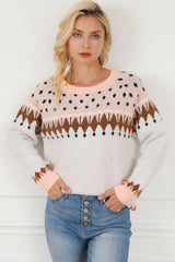 Multicolor Mixed Geometric Detail Raglan Sleeve Sweater Sweaters & Cardigans JT's Designer Fashion