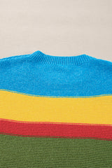 Light Blue Colorblock Mixed Textured Drop Shoulder Sweater Sweaters JT's Designer Fashion