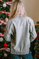 Sky Blue Sequined Santa Claus Flap Pocket Corduroy Jacket Jackets JT's Designer Fashion