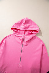 Bonbon Solid Kangaroo Pocket Half Zipper Oversized Hoodie Sweatshirts & Hoodies JT's Designer Fashion