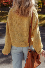 Light French Beige Lantern Sleeve Scallop V Neck Buttoned Front Cardigan Cardigans JT's Designer Fashion