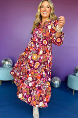 Purple Collared Tiered Flowy Long Dress Maxi Dresses JT's Designer Fashion