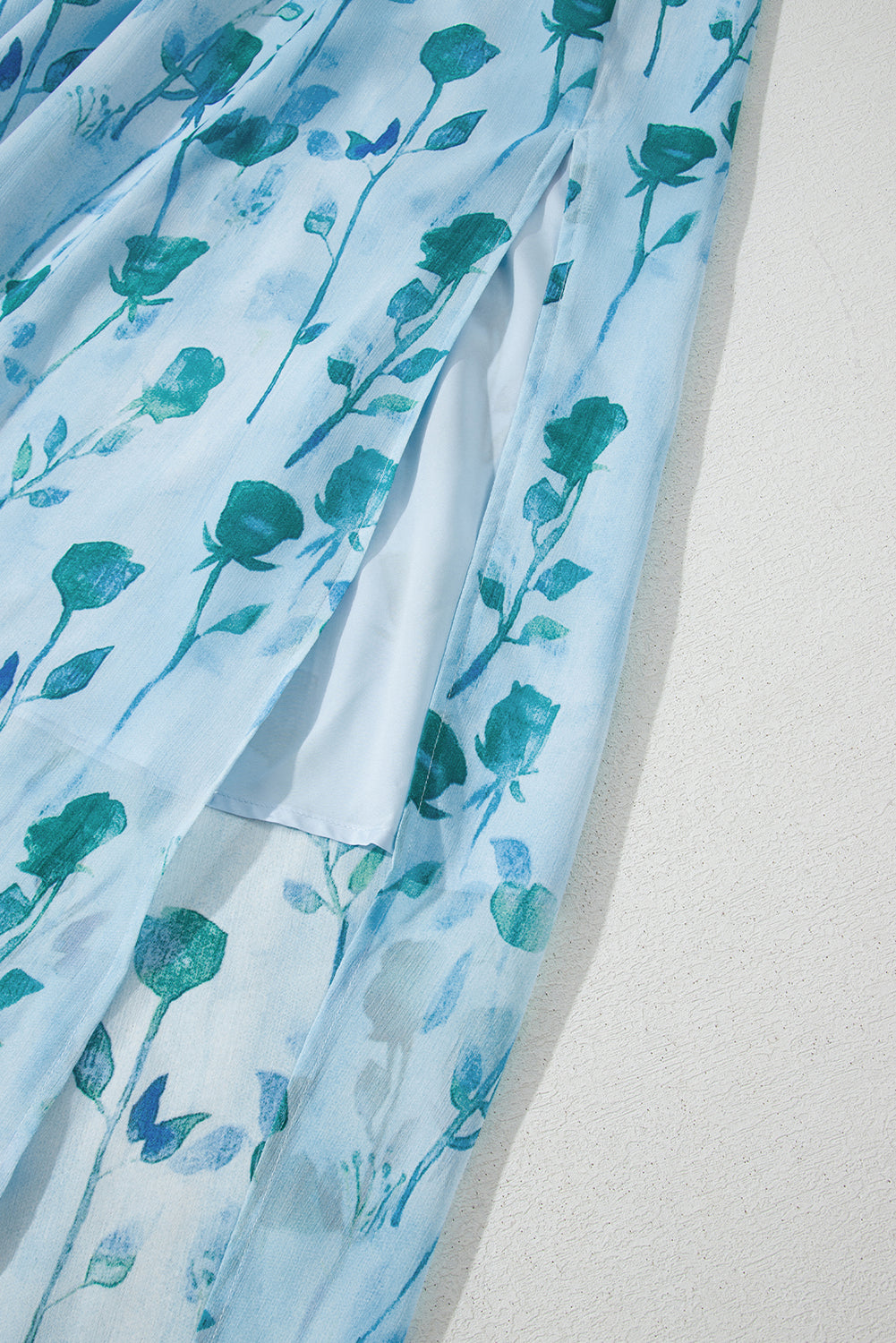 Green Floral Print Ruffled Side Slit Tube Top Maxi Dress Floral Dresses JT's Designer Fashion