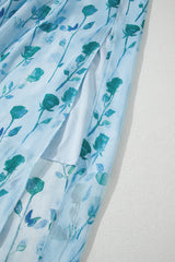 Green Floral Print Ruffled Side Slit Tube Top Maxi Dress Floral Dresses JT's Designer Fashion