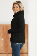 Black Buttoned Wrap Turtleneck Sweater Sweaters & Cardigans JT's Designer Fashion