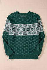 Green Christmas Snowflake Pattern Drop Shoulder Plus Size Sweater Plus Size Sweaters & Cardigans JT's Designer Fashion