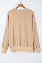 Khaki Drop Shoulder Ribbed Trim Oversized Sweatshirt Sweatshirts & Hoodies JT's Designer Fashion