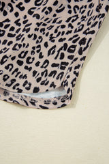 Brown Leopard Half Zipper Collared Ruffled Sleeve Top and Short Set Short Sets JT's Designer Fashion