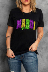 Black Mardi Gras Heat Transfer Graphic Holiday Tee Graphic Tees JT's Designer Fashion