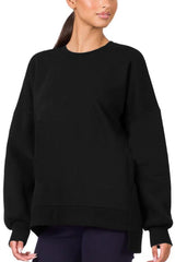 Black Plain Drop Shoulder High Low Sweatshirt Sweatshirts & Hoodies JT's Designer Fashion