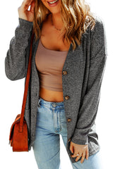Gray Heather Knit Pocketed Button Front Cardigan Sweaters & Cardigans JT's Designer Fashion