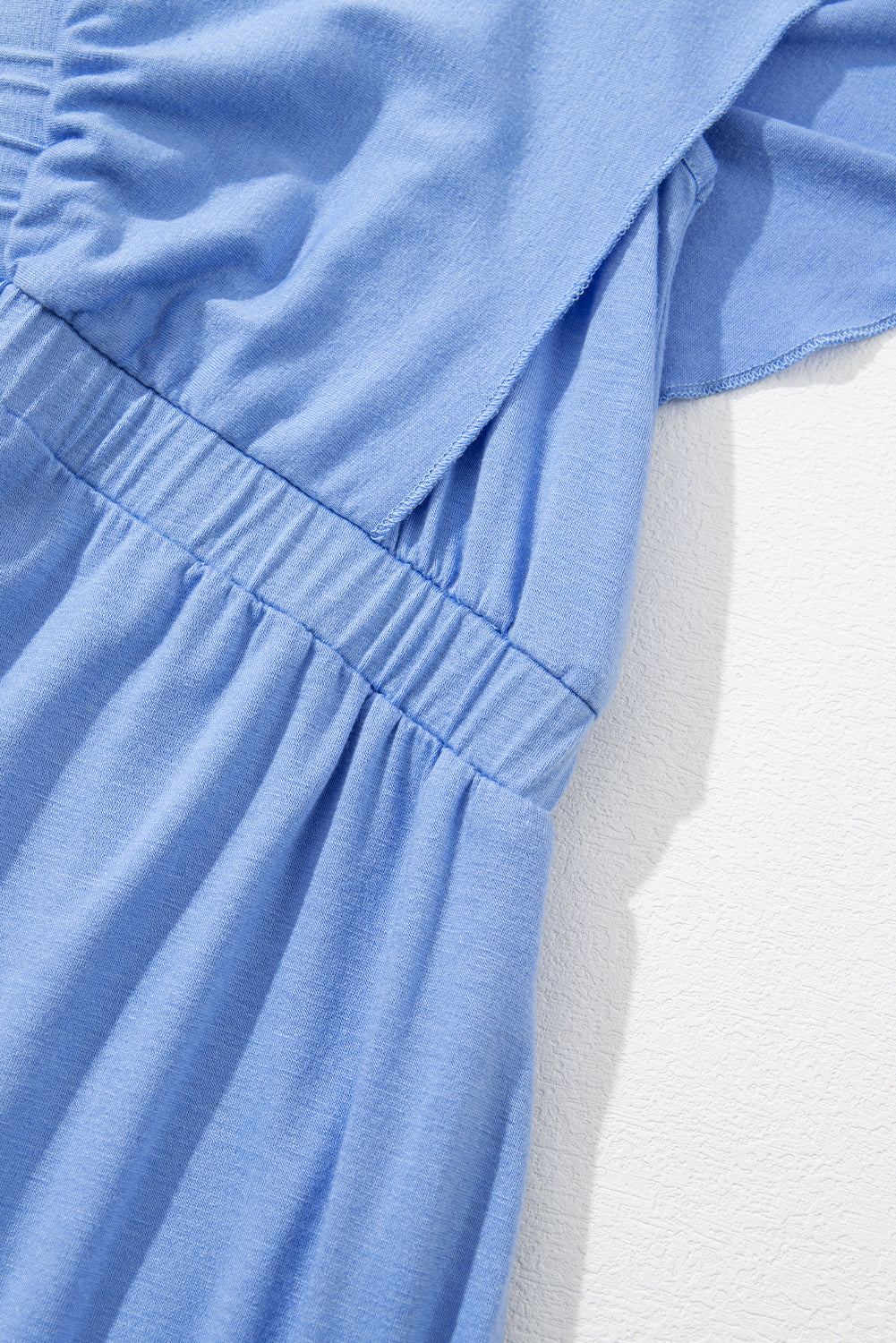 Sky Blue Textured V Neck Flutter Sleeve Ruffled Long Dress Maxi Dresses JT's Designer Fashion