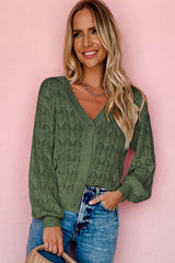Green Lightweight Buttoned Front Crochet Cardigan Cardigans JT's Designer Fashion