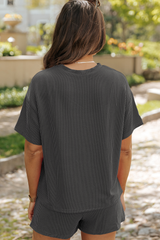Carbon Grey Sequin Heifer Patched 2pcs Twisted Ribbed Casual Short Set Graphic Sets JT's Designer Fashion