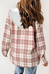 Multicolour Plaid Flap Pocket Hooded Raw Hem Jacket Plaid Shackets JT's Designer Fashion