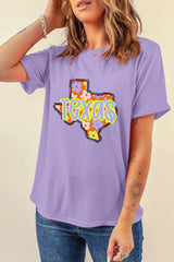 Wisteria TEXAS Flower Print Crew Neck T Shirt Graphic Tees JT's Designer Fashion