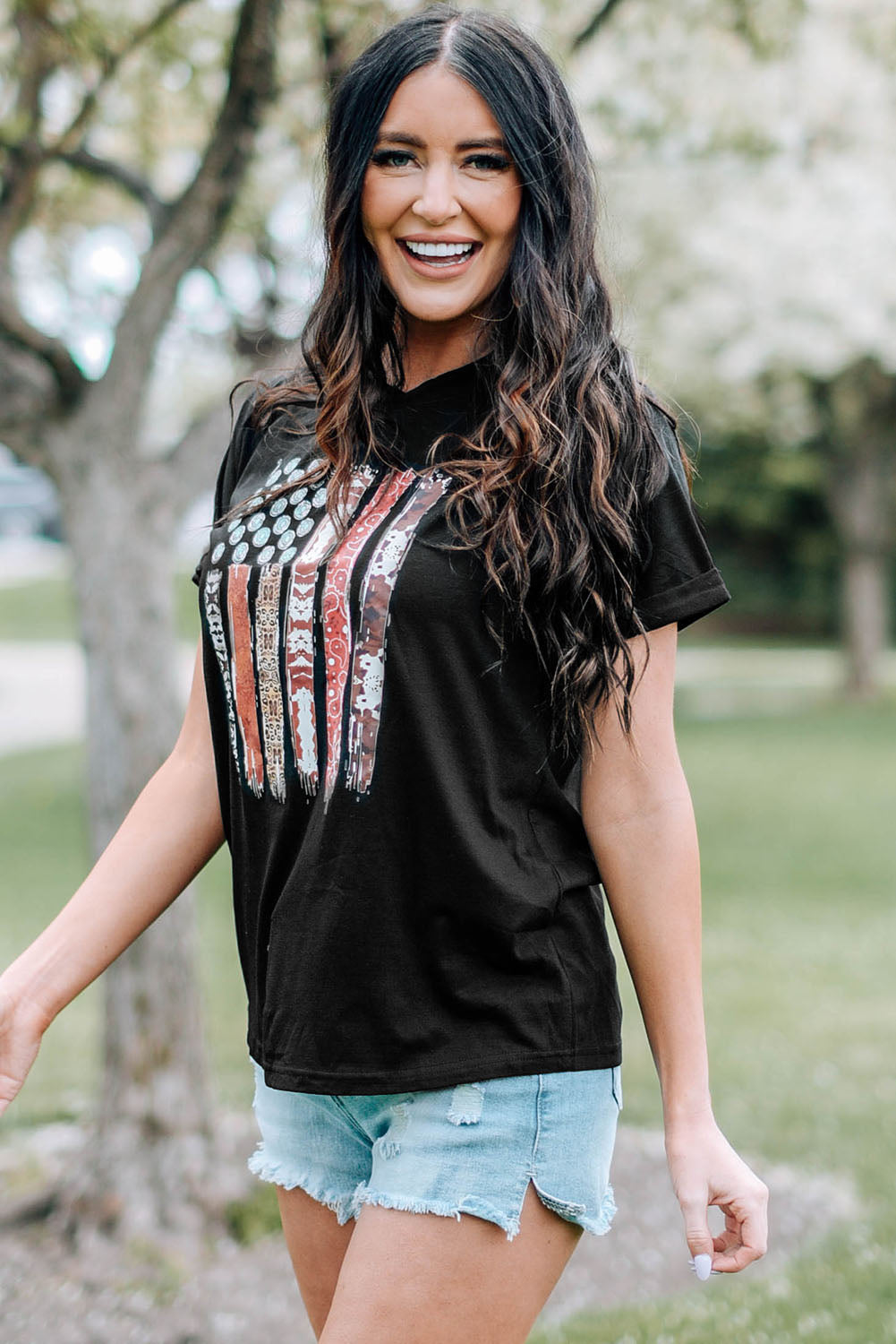 Black Western American Flag Graphic Tee Graphic Tees JT's Designer Fashion