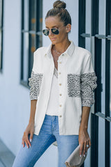 White Contrast Leopard Denim Jacket Denim Jackets JT's Designer Fashion