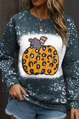 Blue Leopard Pumpkin Ink Plash Printed Halloween Sweatshirt Graphic Sweatshirts JT's Designer Fashion