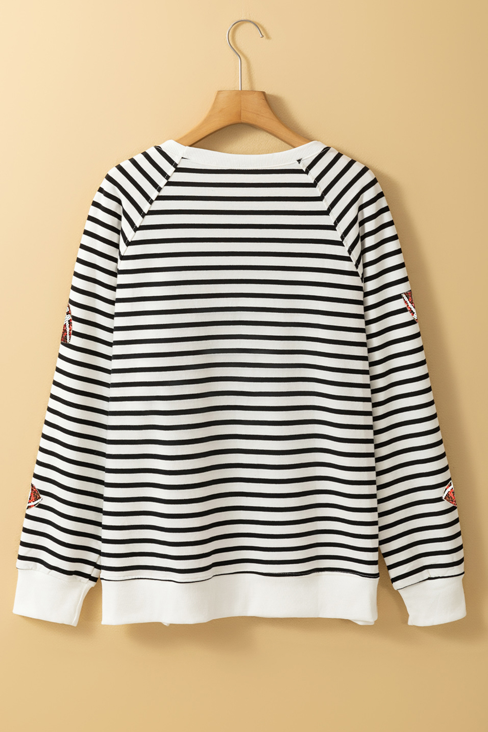 Black Stripe Sequin Rugby Football Side Slits Oversized Sweatshirt Graphic Sweatshirts JT's Designer Fashion