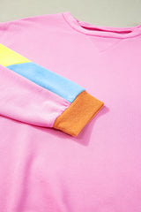 Pink Candy Colorblock French Terry Top Long Sleeve Tops JT's Designer Fashion