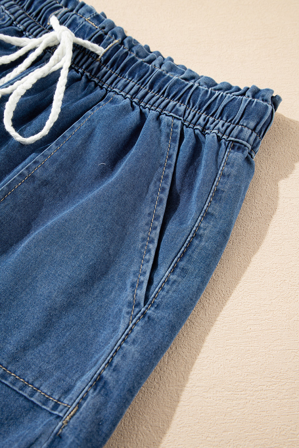 Ashleigh Blue Raw Hem Drawstring High Waist Denim Shorts with Pockets Denim Shorts JT's Designer Fashion