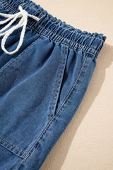 Ashleigh Blue Raw Hem Drawstring High Waist Denim Shorts with Pockets Denim Shorts JT's Designer Fashion