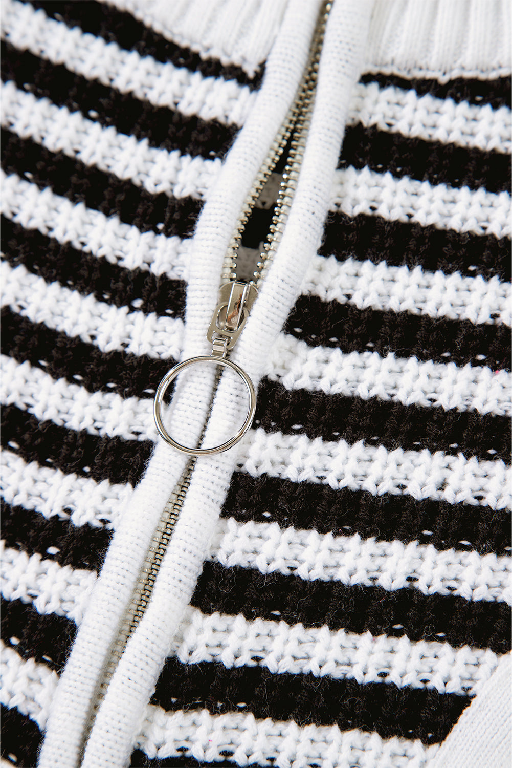 Black Stripe Zip up Collar Drop Shoulder Sweater Sweaters JT's Designer Fashion